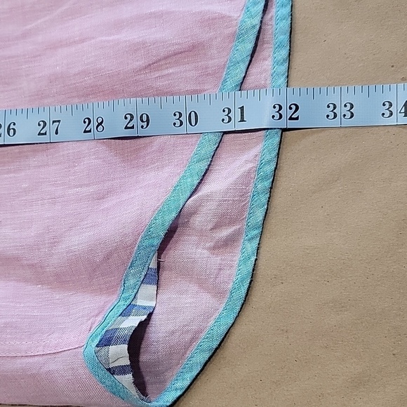Report Collection, Size XL Pink Linen Button Down Shirt with Blue Accents - Picture 7 of 11